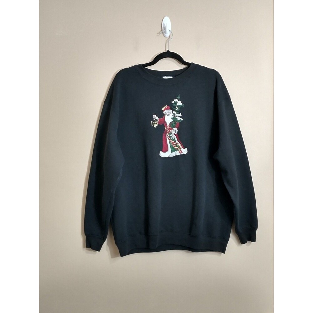 VTG Planet Hollywood Mens Embroidered Santa Christmas Sweatshirt XL Black 90s